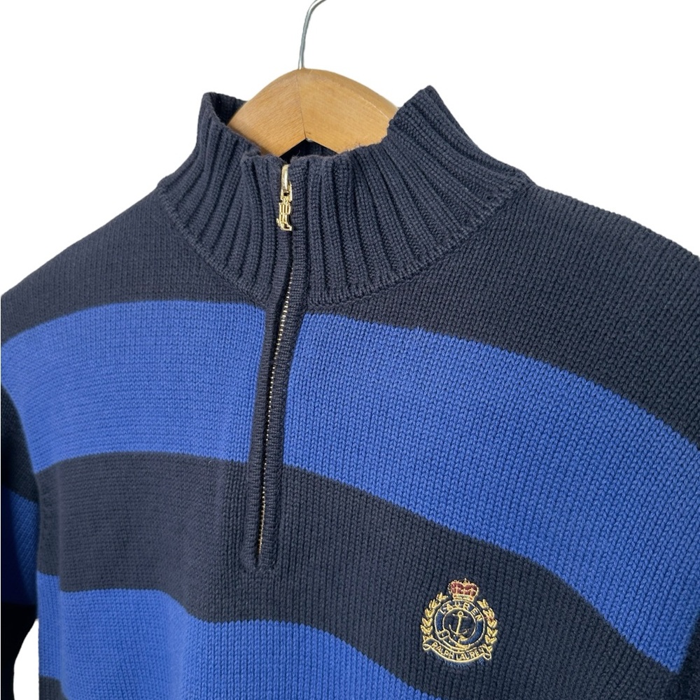 Vintage Lauren Ralph Lauren Striped 1/4 Zip Sweater Embroidered Oversized Preppy - Picture 3 of 8